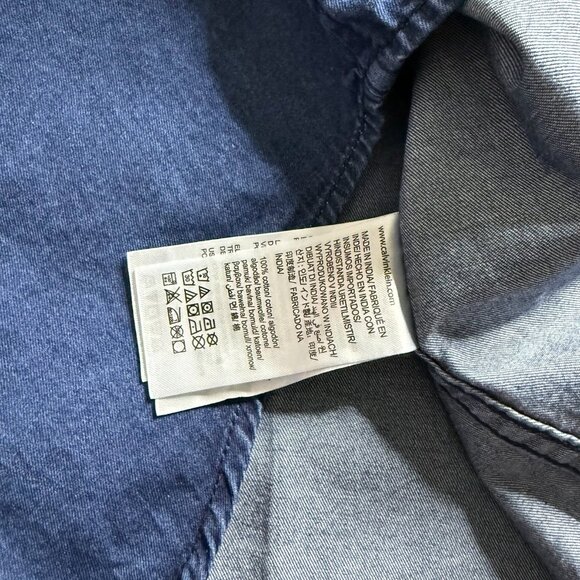Calvin Klein Jeans Mens Short Sleeve Metal Snap Logo Casual Jeans Shirt Size M - Picture 9 of 15